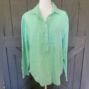 Southern Tide 100% Linen mint gingham three quarter button down shirt